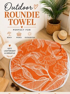 🍊 Summer & Rose Orange Floral Outdoor Roundie Towel Tropical 57”